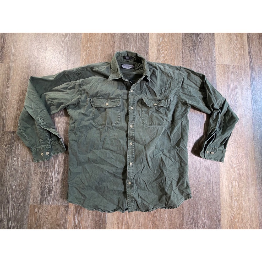 Canyon Guide Outfitters Button Down Shirt Mens L Green Cotton Workwear Pocket